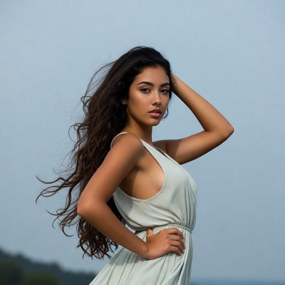 Beautiful woman with long hair posing