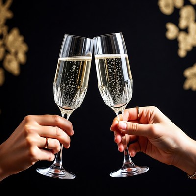 Hands toasting with champagne flutes