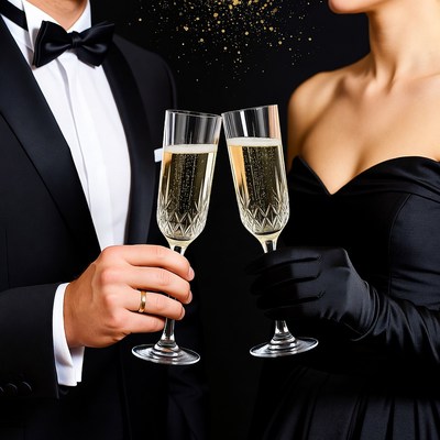 Man and woman toasting champagne glasses