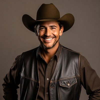 Smiling cowboy man in brown hat