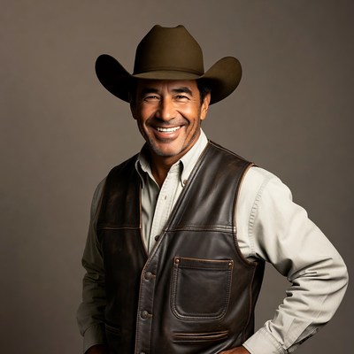 Smiling cowboy man in brown hat
