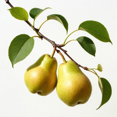 Two Pears Hanging on Branch
