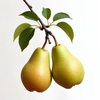 Two Pears Hanging on Branch