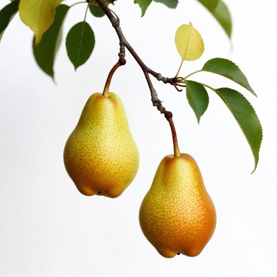 Two Ripe Pears on Branch