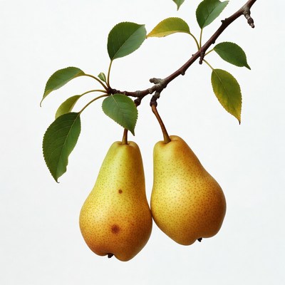 Two Pears Hanging on Branch