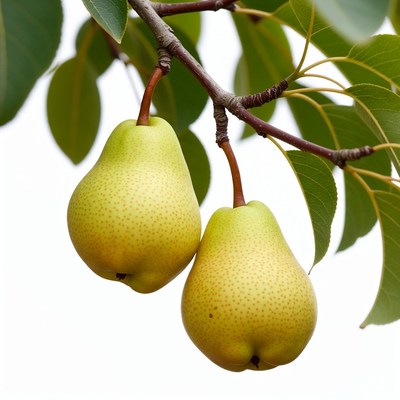 Two Ripe Pears on Tree Branch