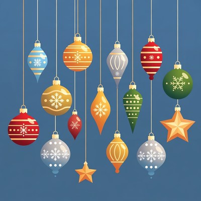 Colorful Christmas Ornaments Hanging