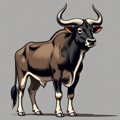 Buffalo standing on gray background