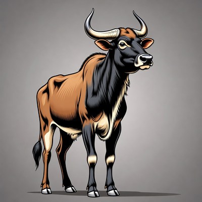 Buffalo standing on gray background
