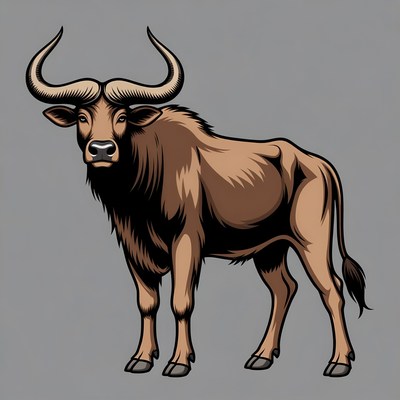 Buffalo standing on gray background