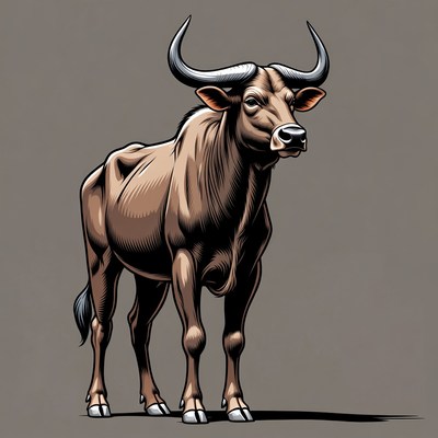 Buffalo standing on gray background