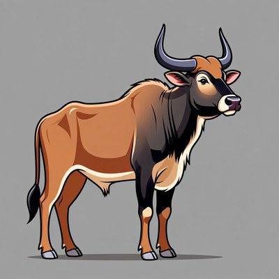 Cartoon Banteng Standing Side View