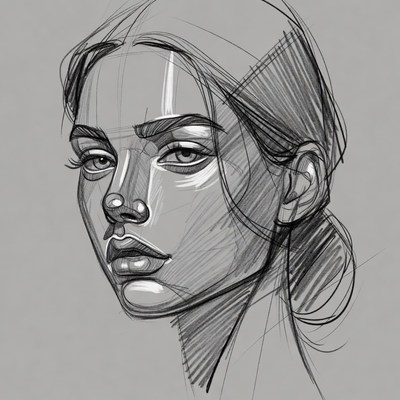 Pencil sketch portrait of young woman