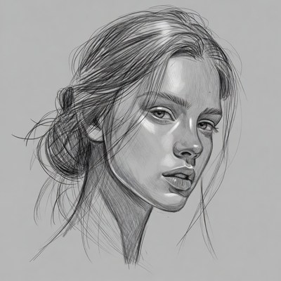 Pencil sketch of young woman portrait