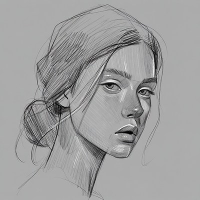 Pencil sketch of woman with bun
