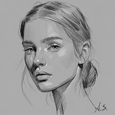 Pencil sketch portrait of young woman