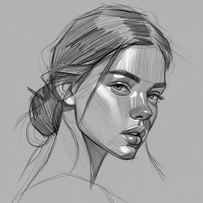 Pencil sketch portrait of woman