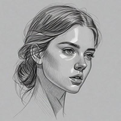Pencil sketch portrait of young woman