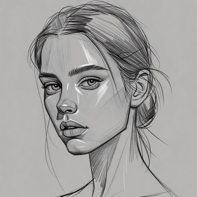 Pencil sketch portrait of young woman