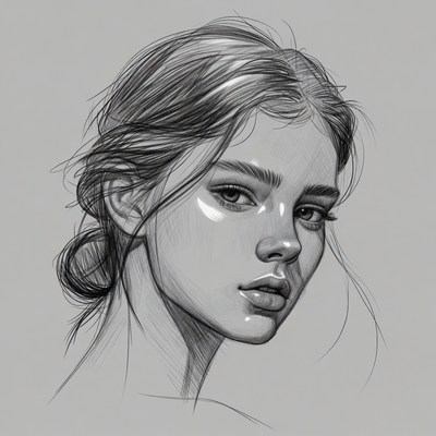 Pencil sketch portrait of young woman