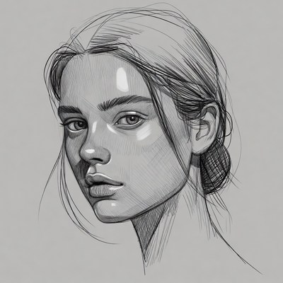 Pencil sketch portrait of young woman