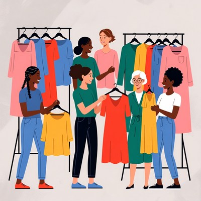 Women shopping for clothes in store