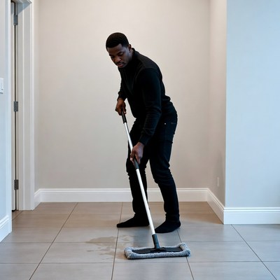 African-American man mopping floor