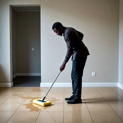 African man mopping wet floor