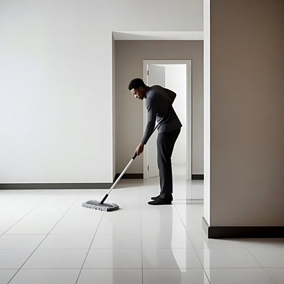 African-American man mopping floor