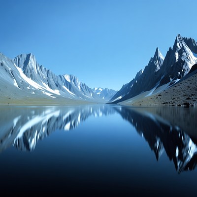 Snowy Mountains Reflecting in Calm Lake