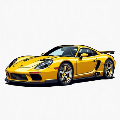 Yellow Porsche 718 Cayman Sports Car Illustration