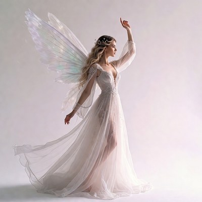 Blonde woman with iridescent fairy wings