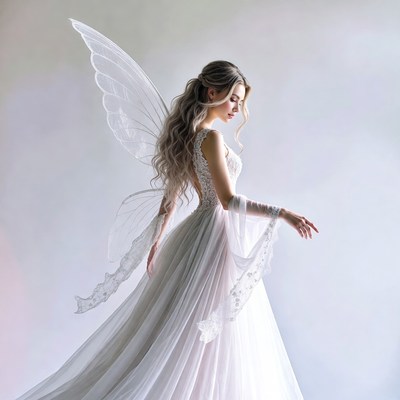 Blonde fairy woman in white gown