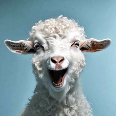 Fluffy lamb yelling on blue background