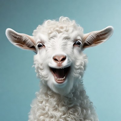 Cute Lamb Smiling on Blue Background
