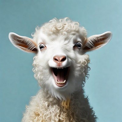 Fluffy lamb yelling on blue background