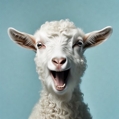 Lamb yawning with open mouth