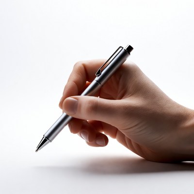 Hand holding silver pen