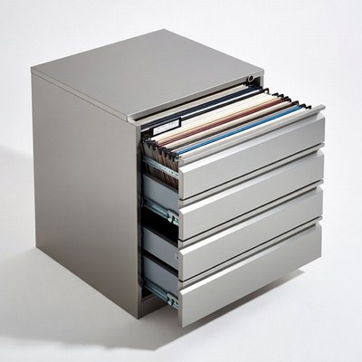 Open Gray File Cabinet Drawers