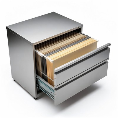 Open Silver File Cabinet Drawers