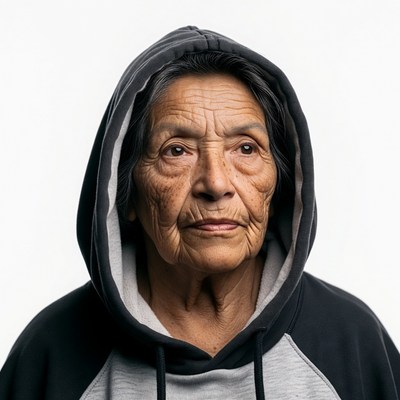 Elderly woman in black hoodie