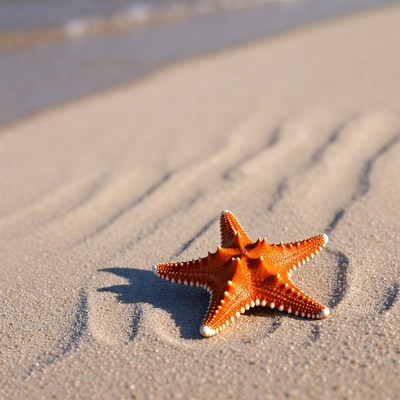 Orange Starfish on Sandy Beach