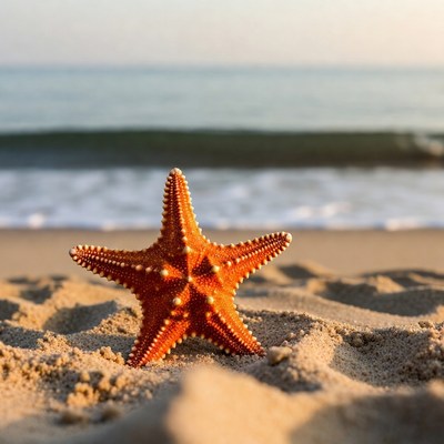 Orange Starfish on Beach Sand