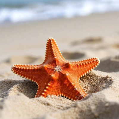 Orange Starfish on Sandy Beach