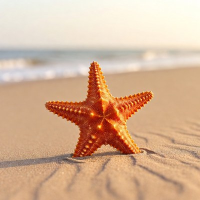 Orange Starfish on Beach Sand