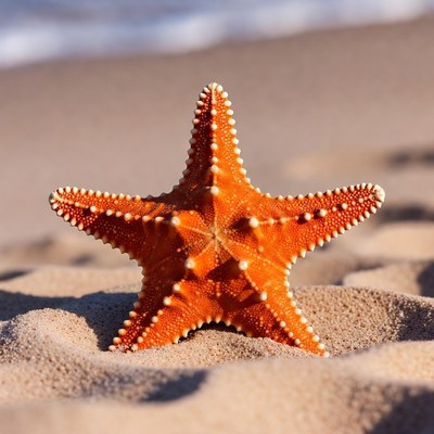 Orange Starfish on Beach Sand