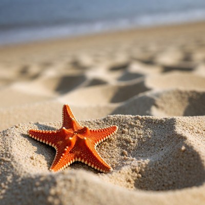 Orange Starfish on Beach Sand