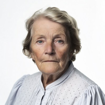 Elderly woman in white blouse