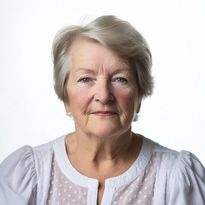 Elderly woman with short gray hair