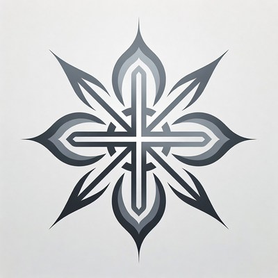 Geometric Gray Floral Cross Symbol